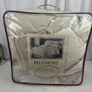 Biltmore Queen Comforter Set Beige With Bedskirt & Two Standard Shams